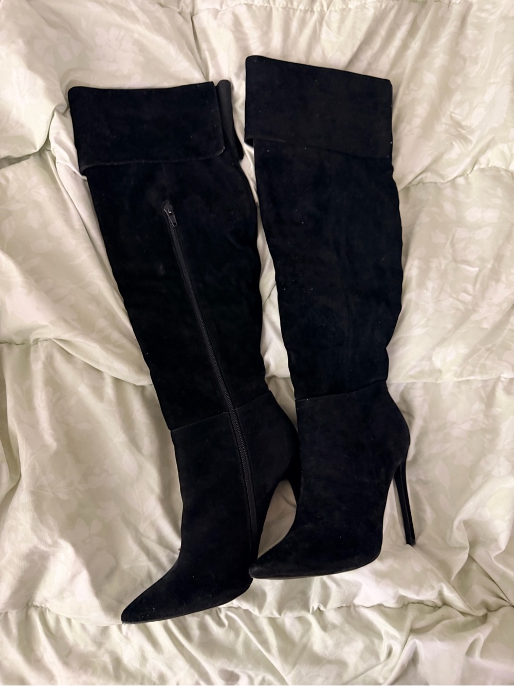 Women's Tall Black Suede Stiletto Boots